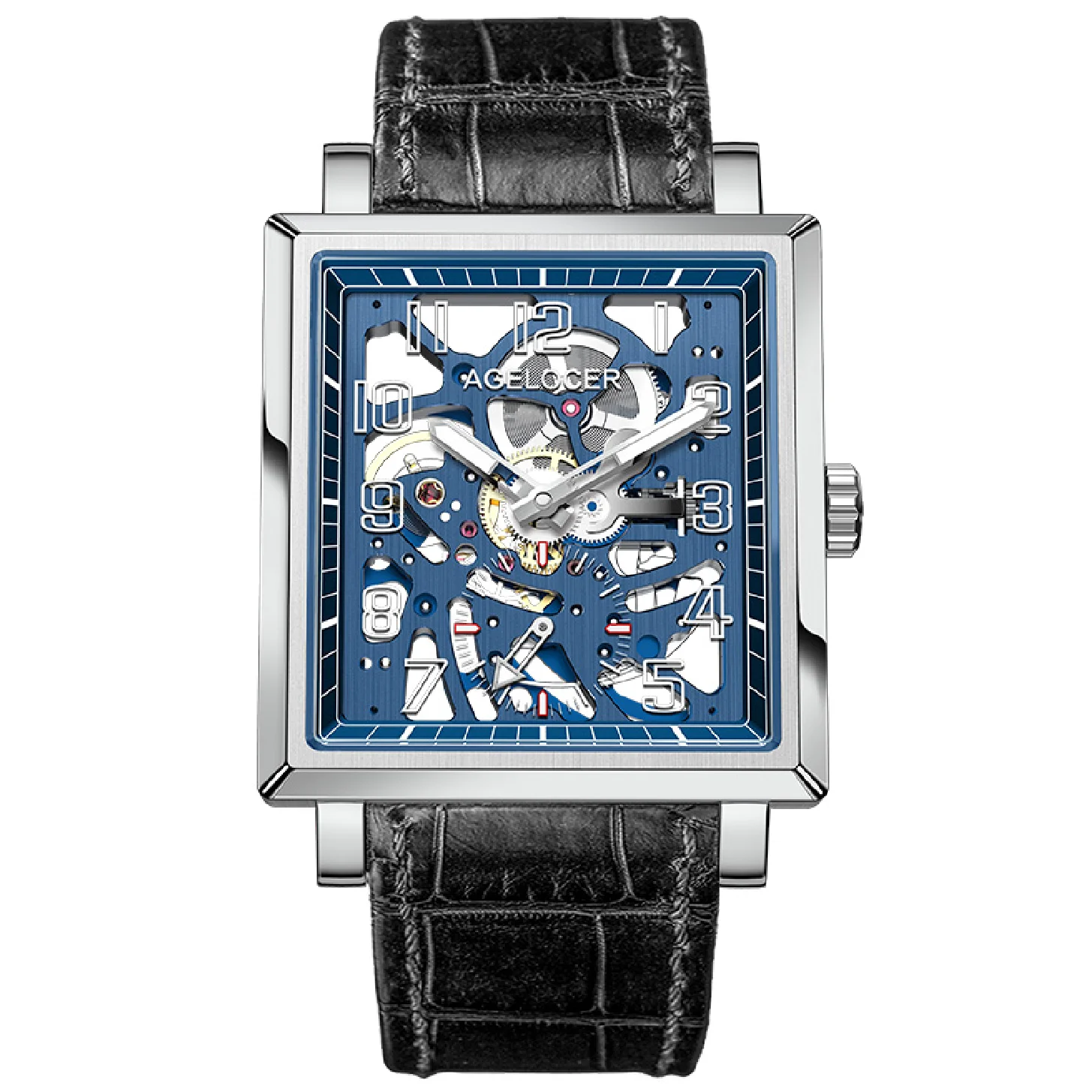 

AGELOCER Street Fashion Blue Dial Design Hollow Skeleton Watch Men Watch Top Brand Luxury Manual Mechanical