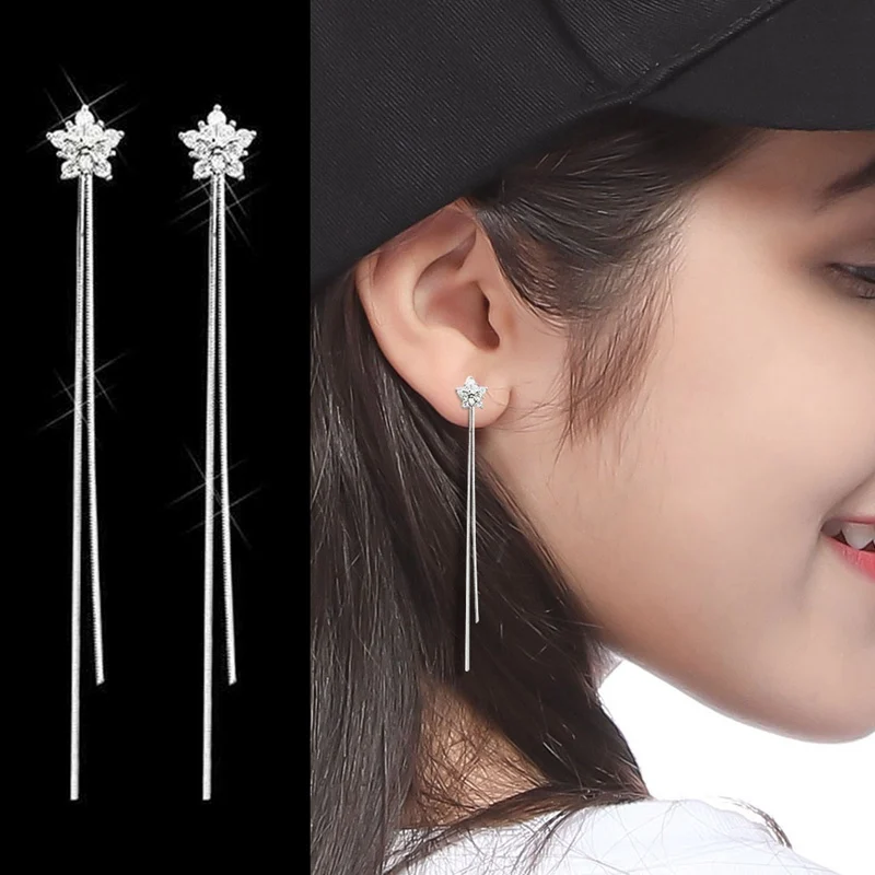 

Personality elegant Prevent Allergy Pentagram Fashion Stud Earrings High Quality exquisite Long Tassel Earrings Fashion Simple