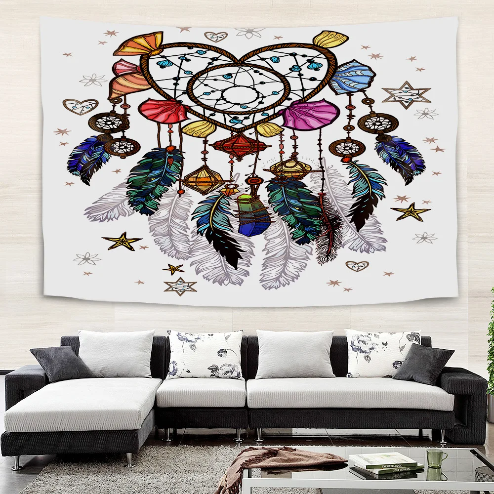 

Настенный декоративный гобелен «Ловец снов» с перьями