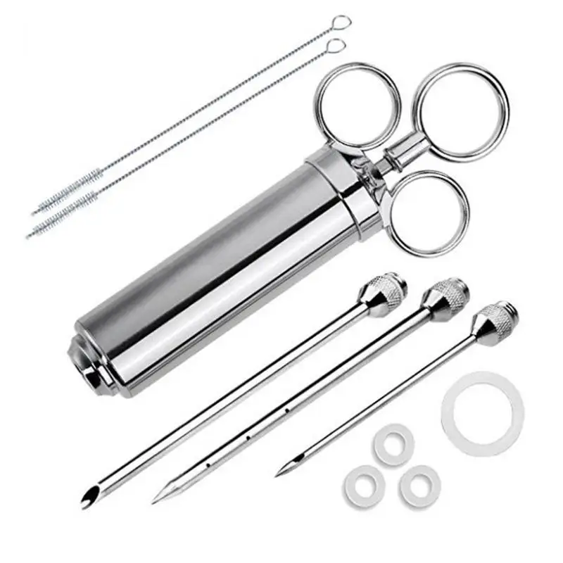 

Three needle stainless steel seasoning Turkey syringe Turkey needle 2oz with cleaning brush barbecue tool kitchen gadgets
