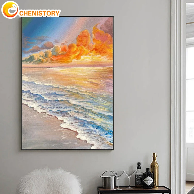 

CHENISTORY Acrylic Painting By Numbers Sea Wave Drawing On Canvas Pictures By Numbers Scenery Number Painting Number Artwork