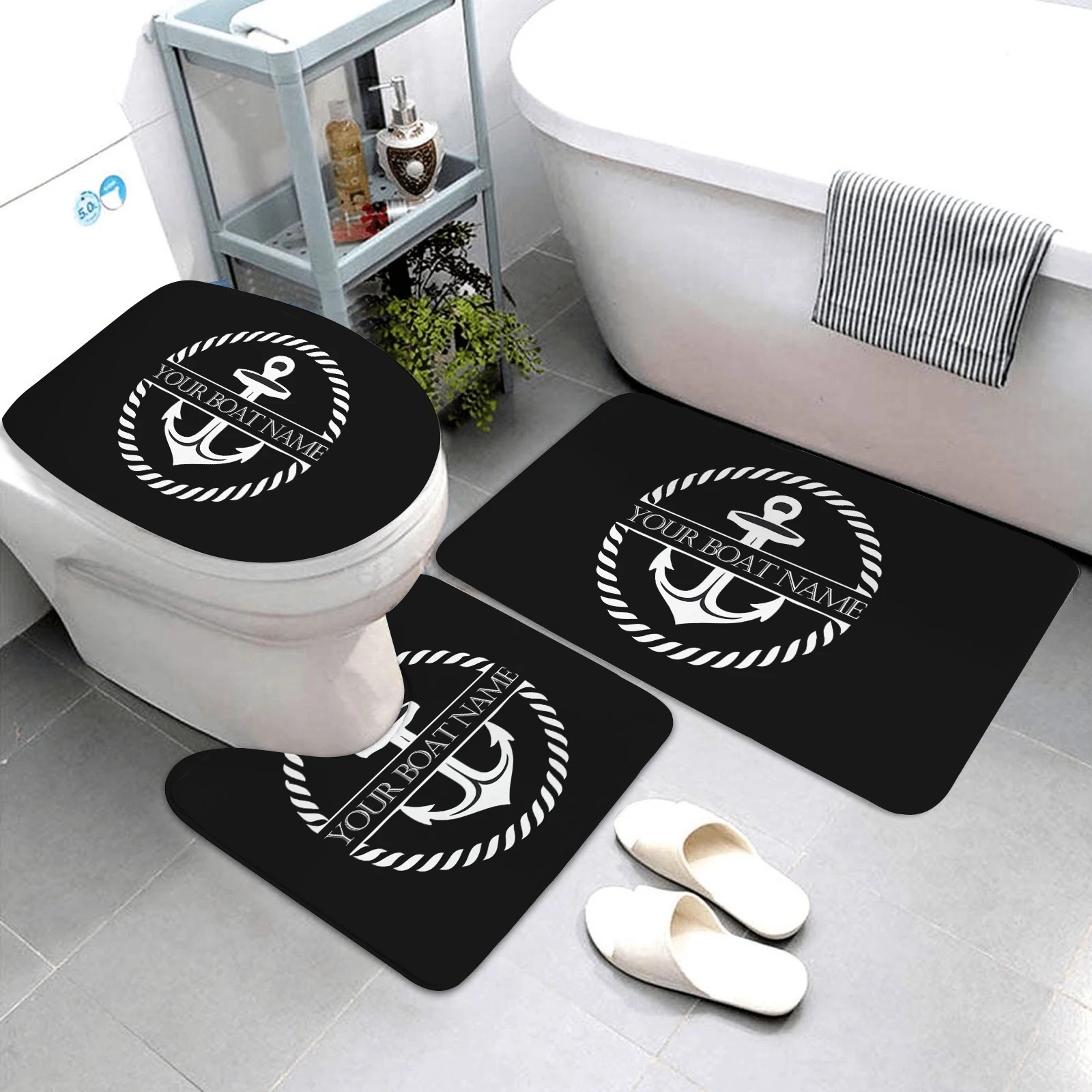 

Black Nautical Collection Bathroom Mats Bathroom Products Anchor Bath Mats Three Piece Bathroom Rug and Mat Set Customizable