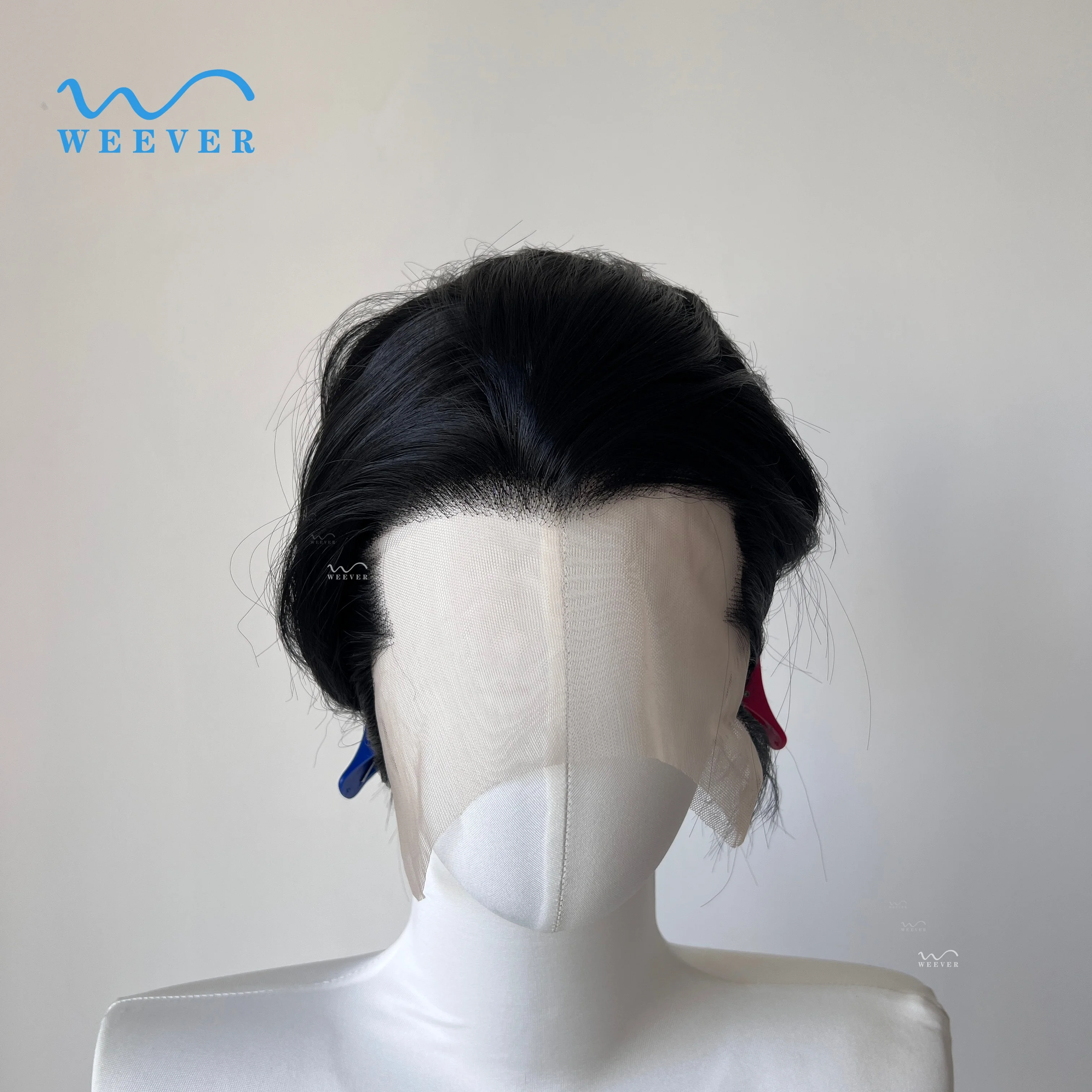 Фото Мужской синтетический парик Widow's Peak Jet Black с коротким кружевным фронтом, 8 дюймов, высокое качество, естественный вид, для повседневного использования и косплея №1