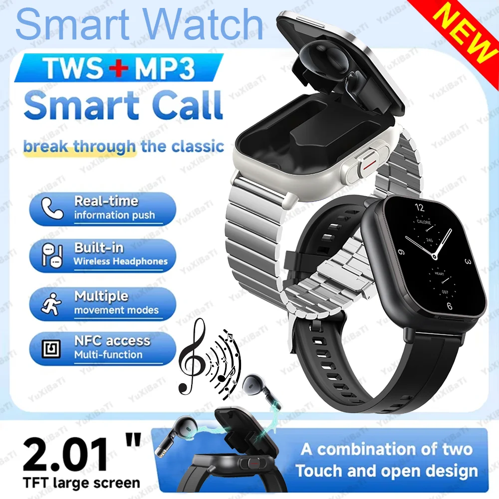 Мужские умные часы с музыкальными наушниками Tws Nfc Bluetooth