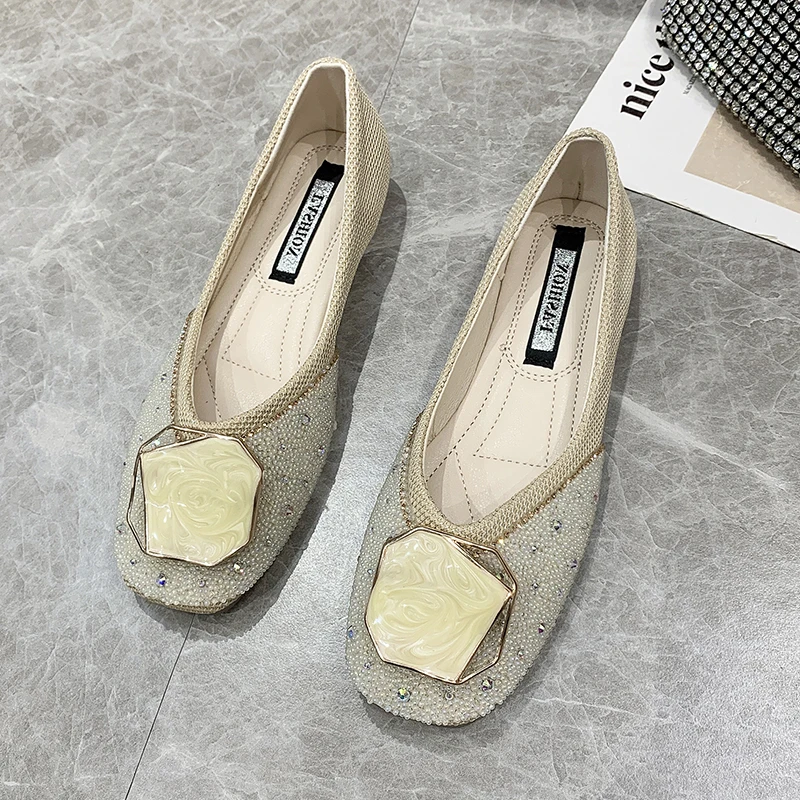 

Стразы, женская обувь, слипоны, одиночные лоферы, повседневная женская обувь на плоской подошве, Классическая обувь, квадратный носок, больш...