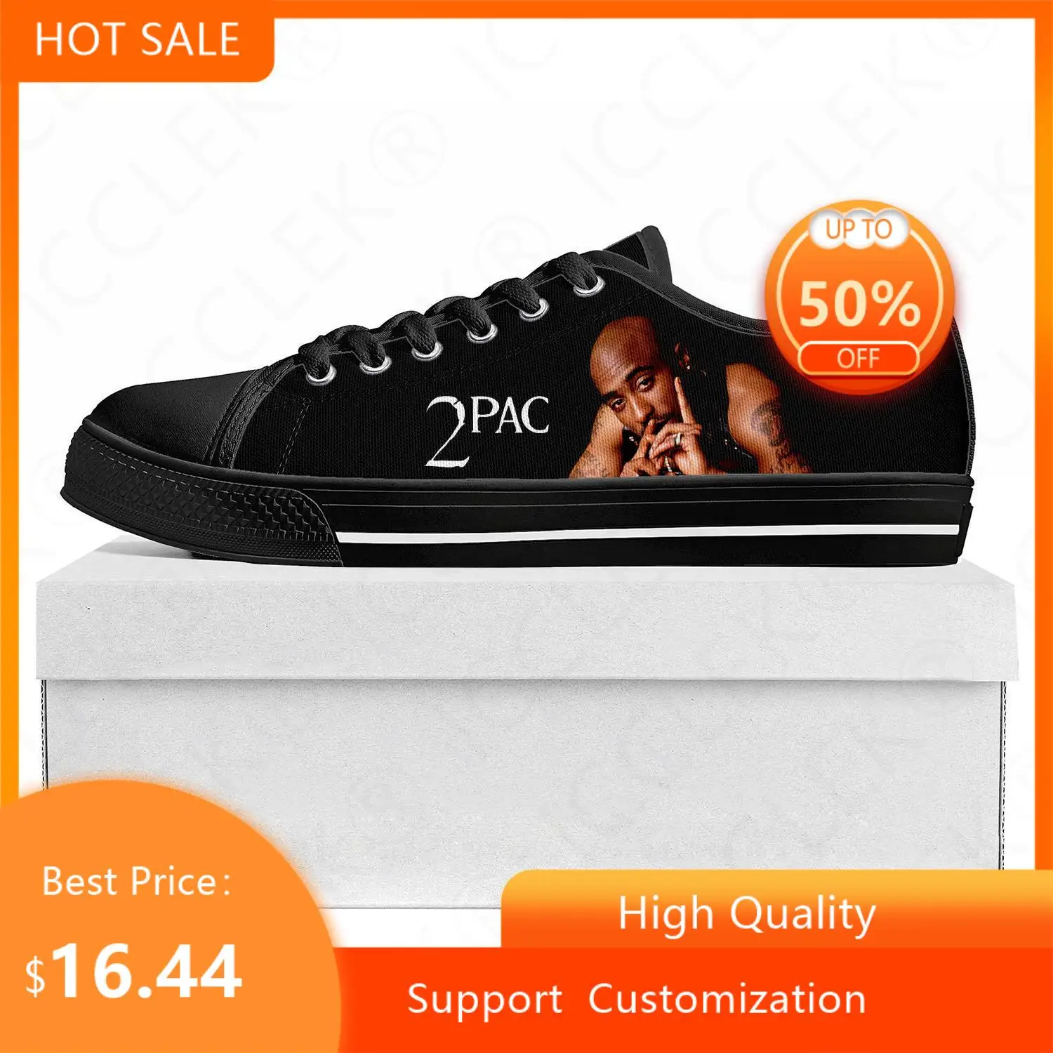 

Кроссовки мужские/женские парусиновые, низкие кеды в стиле хип-хоп, унисекс, обувь для пар, под заказ, Tupac Pop, черные