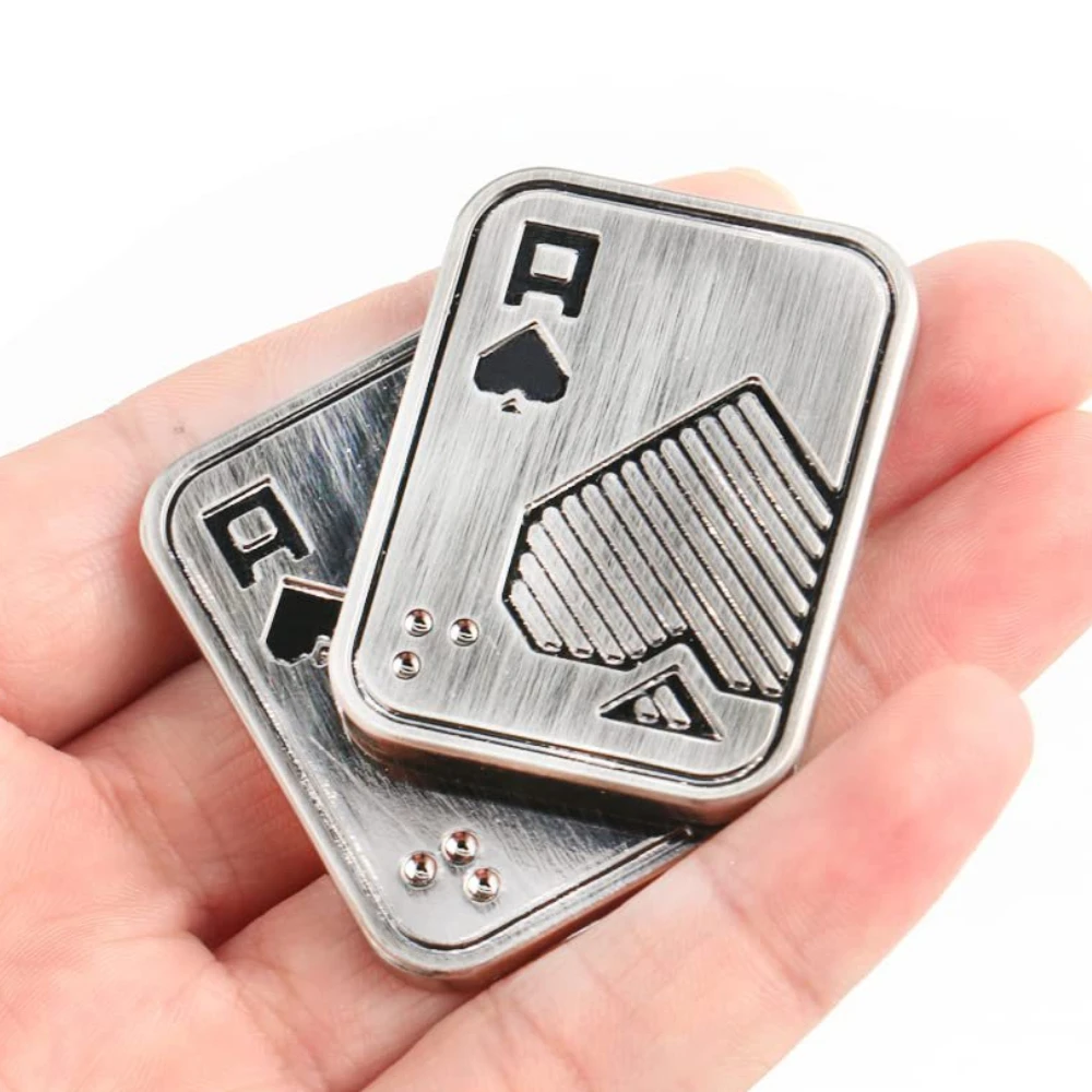 EDC Fingertip Metal Push Coin Poker Fidget Toys AK King Pop Coin Gyro Toy Stress Relief Hand Push Sound Pop Card  Anti Anxiety