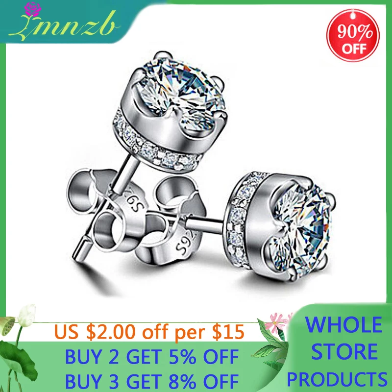 

LMNZB Genuine Tibetan Silver Earrings Round Cute Bling Zircon Stud Earrings for Women Fashion Jewelry Korean Earrings LE228