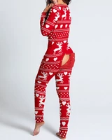 christmas printed sexy womens pajamas jumpsuit 2021 fashion casual button front bottom rear hip opening flip jumpsuits