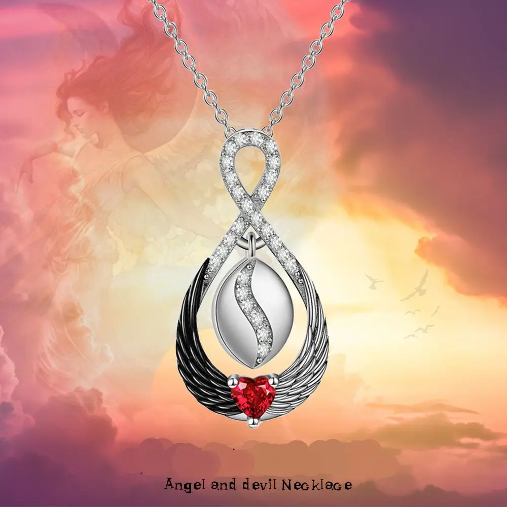 

Angel Devil Necklace Fashion Elegant Water Drop Sweet Cute Jewelry Couple Pendant Crystal Necklace for Women Girls Party Gifts