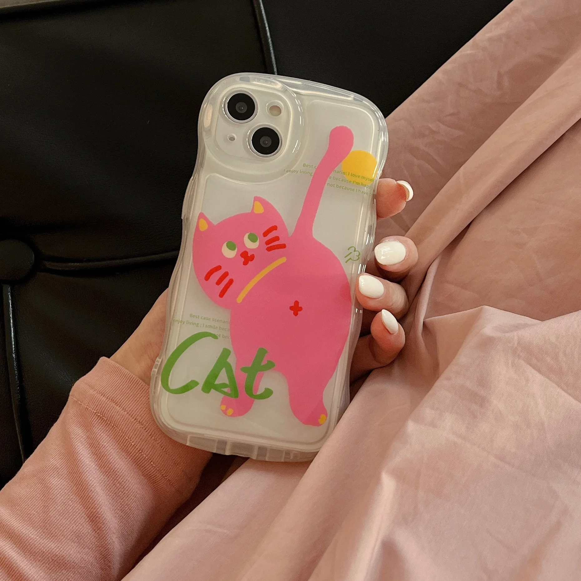 

Transparent Twisted Edge Pink Cat Phone Case For iphone 14 13 12 11 Pro Max X XR XSMAX 7 8 Plus SE TPU Case Cover new products