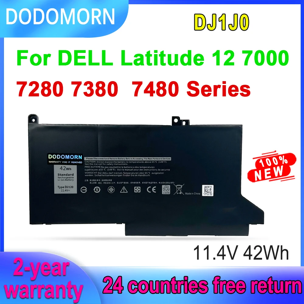 

Аккумуляторная батарея DODOMORN DJ1J0 для ноутбука DELL Latitude 12, 7000, 7280, 7380, 7480, серия DJ1JO 0NF0H, ONFOH, PGFX4, 11,4 в, 42 Вт/ч