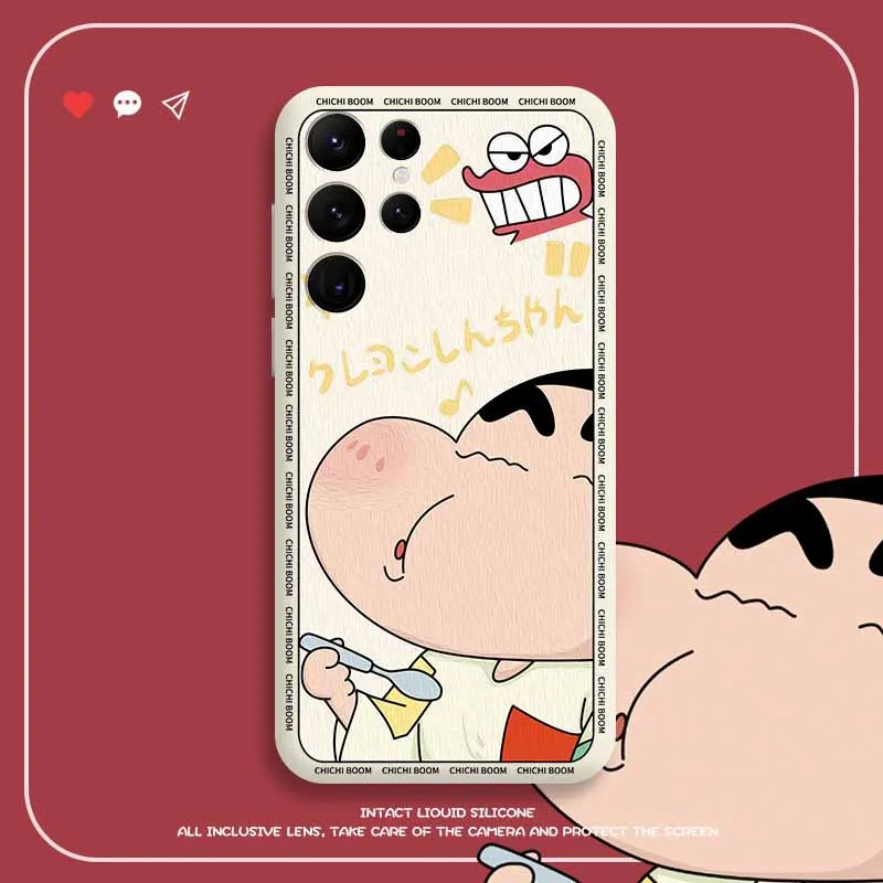 

Силиконовый чехол Crayon Shinchan для Samsung Galaxy S22 S21 Fe мультяшный аниме Мягкий Жидкий силикагель масляная живопись защитный чехол