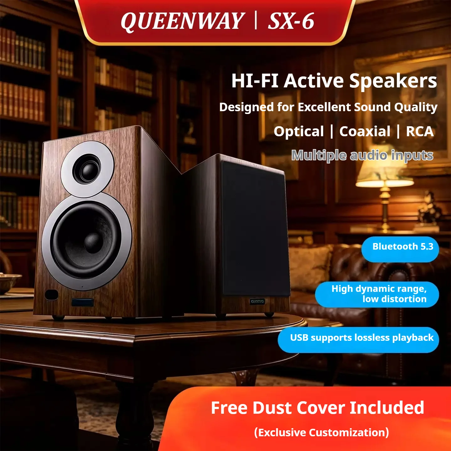 Фото Акустические системы AQ-01 SX-4 HiFi для полок - 4-дюймовые деревянные мониторные колонки с Bluetooth 5.0 и мощным усилителем для ТВ/ПК/игр №4