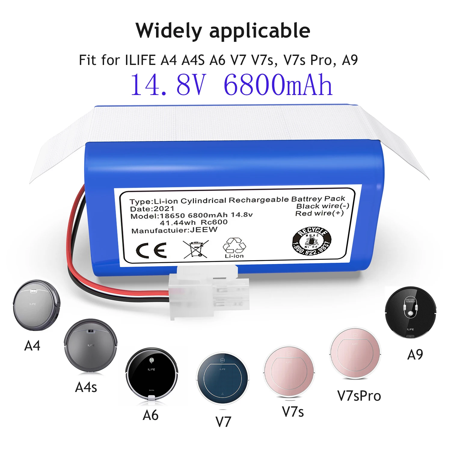 

100% new 14.8V 6800mAh Rechargeable Li-ion Battery for ILIFE ecovacs A4s, A4, A6, A9, V7, V7s, V7s Pro Chuwi battery