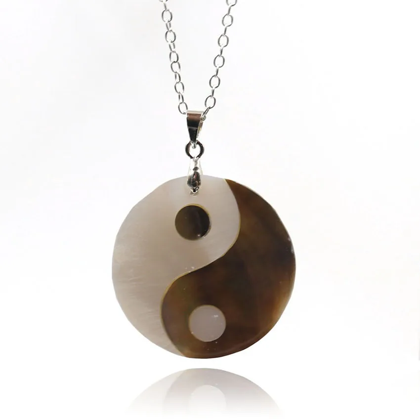 

YJXP Подвеска из натуральной ракушки Tai Chi Yin Yang для женщин ювелирные изделия подвеска в виде Луны модное ожерелье