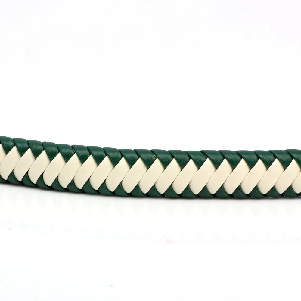 

OlingArt High-Grade 8MM 50M PU Green and White Flat Braided Leather Cords Silk Line/Accessories/DIY Bracelet Jewelry Making