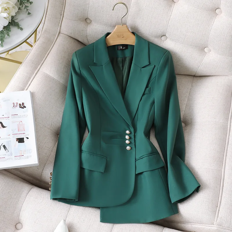 Women's Suit 2023 Green Black Blue Female Blazer Jacket +Trouser 2 Piece Sets Office Lady Business Work Wear Formal Pant Sets