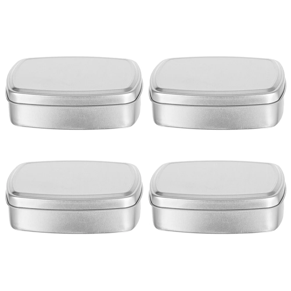 

4 Pcs Square Soap Dish Aluminum Can Cream Jar Tea Cans Round Container Lid Small Balm Holder Travel Crackers