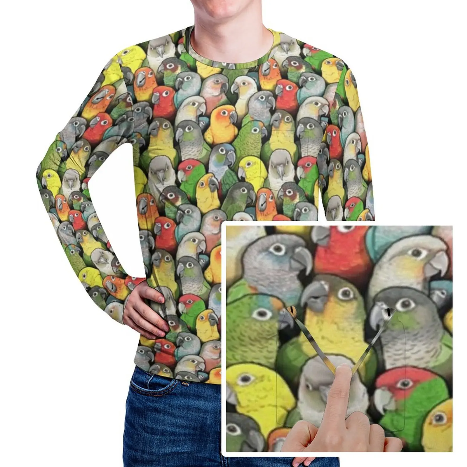

Яркая милая футболка с попугаем модные футболки с забавным животным принтом графическая футболка с длинными рукавами и карманом повседневные Забавные футболки больших размеров