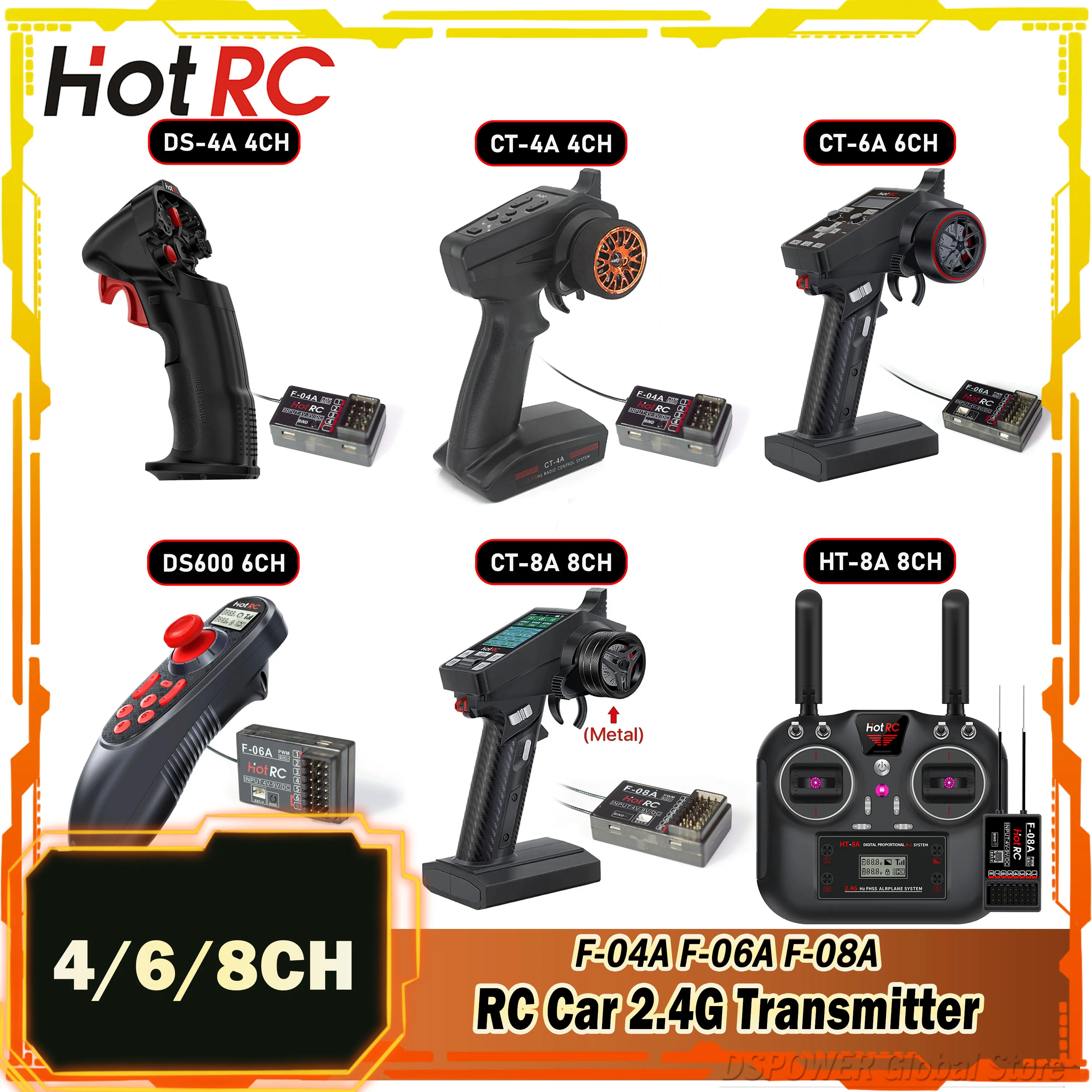 HOTRC 4/6/8CH 2 4G DS-4A CT-4A CT-6A DS-600 CT-8A радиосистемы с приемником для радиоуправляемых