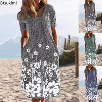 plus size 4xl 5xl summer casual dress for women print short sleeved dress beach midi dress bohemiantemperament dresses female