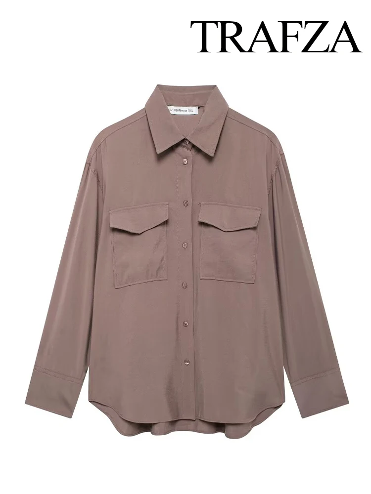 Женская драпированная рубашка с длинным рукавом и воротником карманами