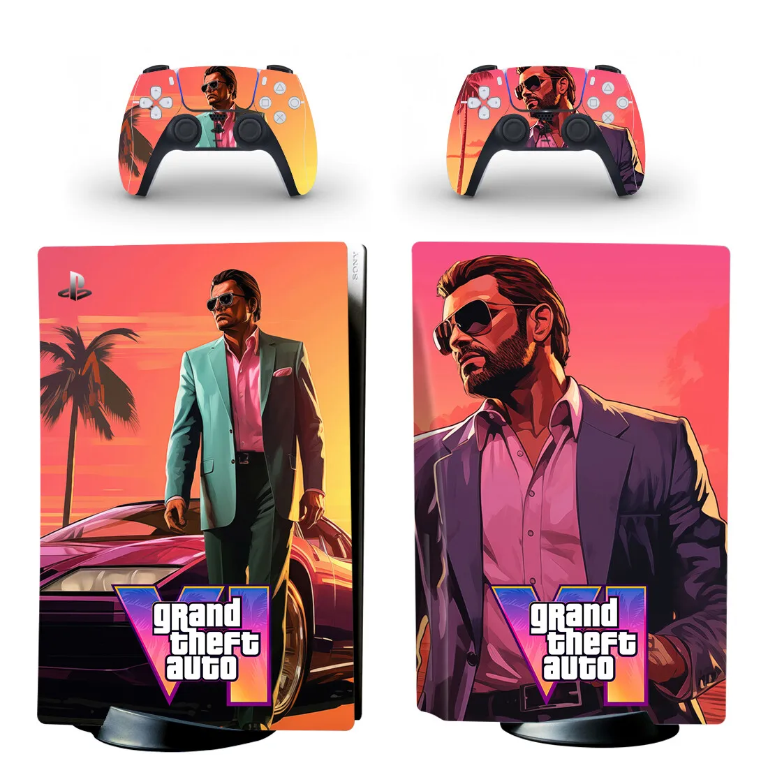 Grand Theft Auto GTA 6 GTA6 PS5 Диск Наклейка Крышка для консоли и 2 контроллера Кожа Винил