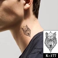 temporary tattoo stickers cool geometry wolf head skull fake tatto waterproof tatoo neck leg arm belly small size for women men
