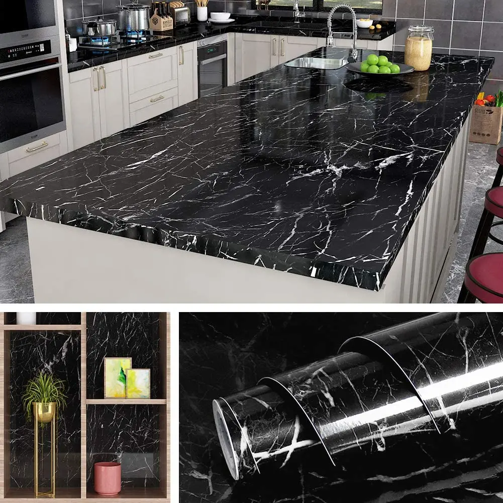 

Wokhome Black Marble Kitchen Peel and Stick Wallpaper For CounterTable Desk Bathroom PVC Waterproof Self Adhesive Contact Paper