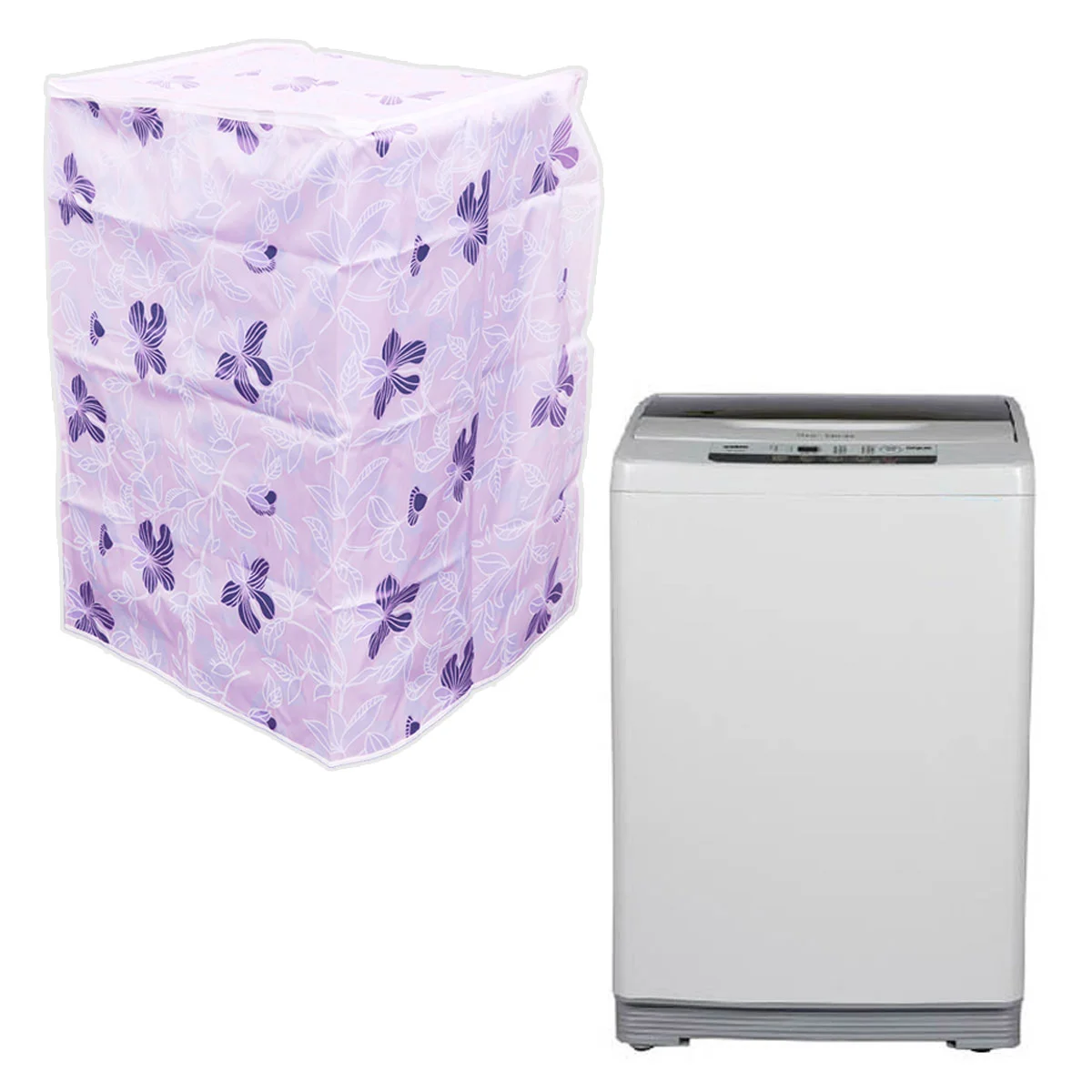 

1 PC Washing Machine Cover Polyester Satin Cloth Floral Zippered Washing Machine Case