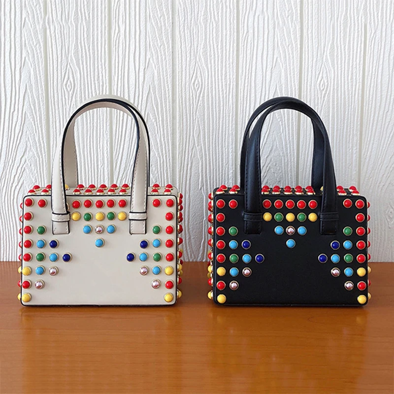 

Colorful Beaded Tote New Fashion Top-Handle Bags Women Shoulder Prom Phone Clutches Lady Black/White Party Dinner Handbags