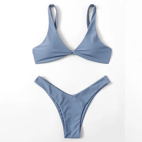 Solid Tie Sexy Bikini 2021 Hot Sale Padded Bra High Leg Bandage Push Up Bikini Set Brazilian Swimsuit Women Swimwear
