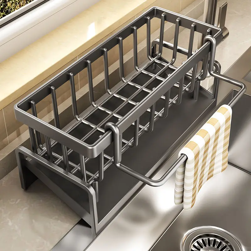 Органайзер для кухонной раковины из АБС-пластика с самоотводом воды, подставка для мыла и губок, держатель для тряпок и полотенец, корзина-фильтр (art.: 3920ce71660d7) - 3920ce71660d7