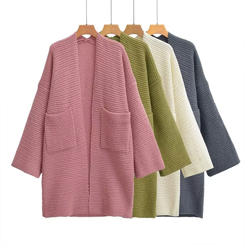 

BER&OYS&ZA2022 Autumn/Winter new women's fashion V-neck chic double pocket loose long knit cardigan sweater