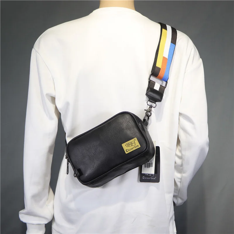 

Korean men's ribbon shoulder bag casual stripe simple cross body small bag men's and women's backpacks