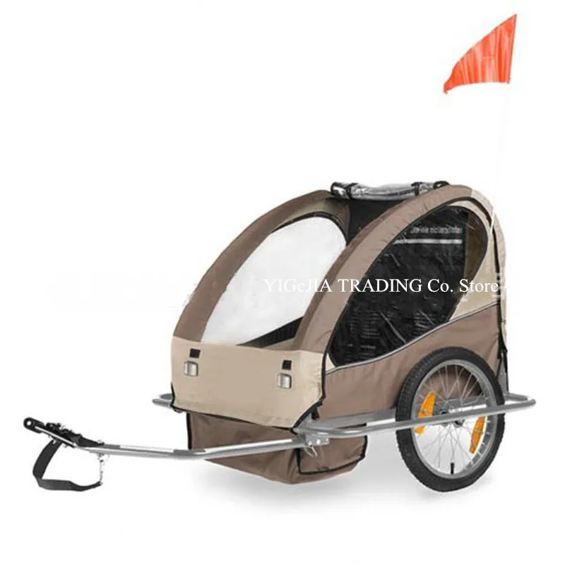 Trailer, 16 Inch Big Wheel Children Cart, Two Seat Kids Bike Wagon With Steel Frame Grey/red Color