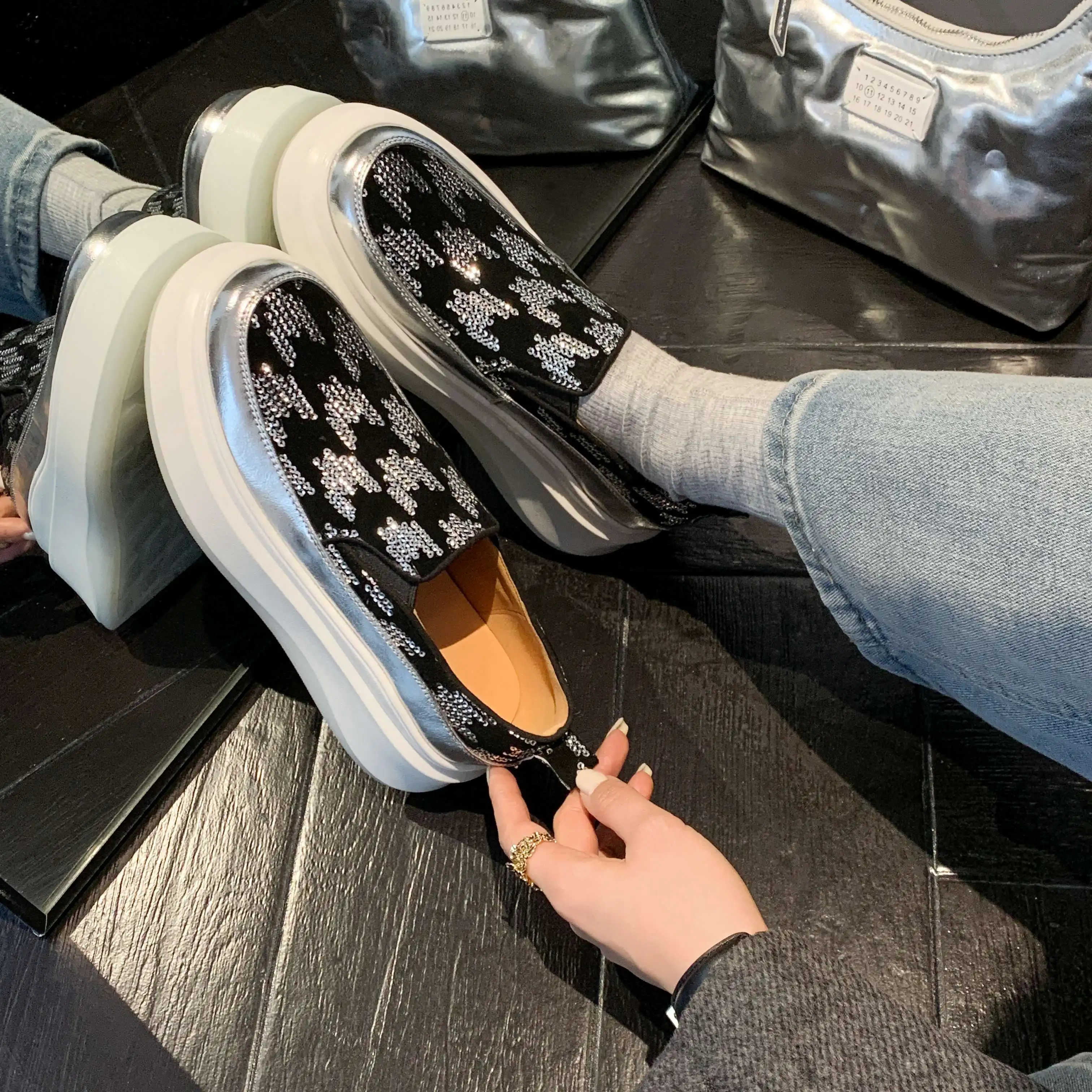 Lanxuryee овечья замша шикарные Высокие каблуки Платформа слипоны повседневные