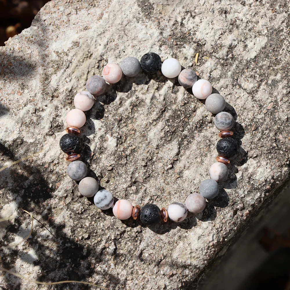 

Women Healing reiki lucky Natural Pink Zebra Mineral stone beads bracelet for female pink jewelry gifts Wholesale Dropshipping
