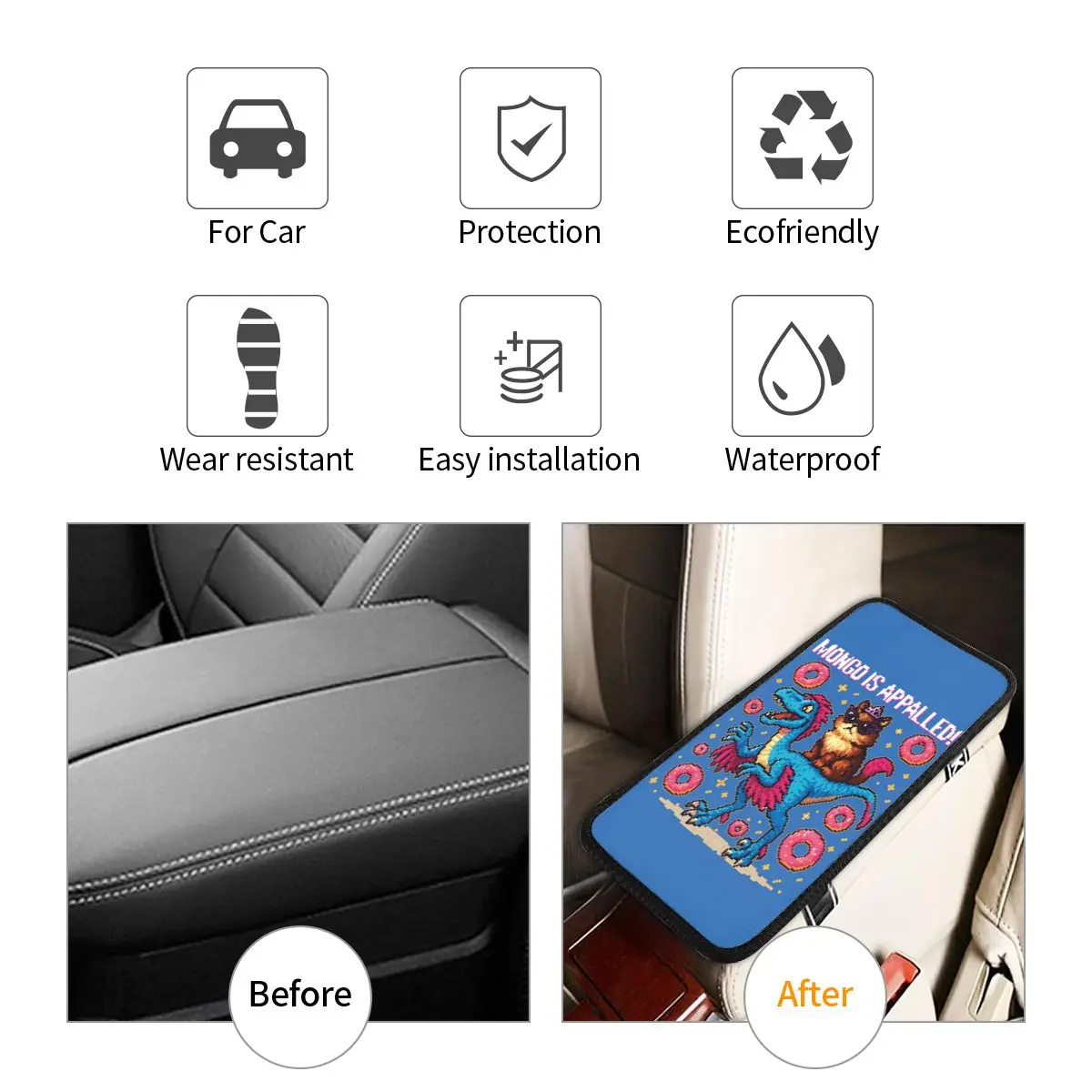 Фото Кожаная накладка на центральную консоль Mongo Is Appalled Car Armrest Cover Mat Dungeon Crawler Carl, чехол для подлокотника, накладка на отсек для хранения, аксессуар для интерьера автомобиля №3