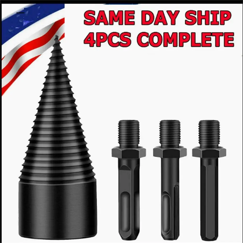 

4x Wood Splitter High Speed Wear-resistant High Carbon Steel Twist Firewood Drill Bit Cone Driver Accessories