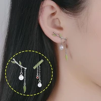 new chinese bamboo leaves fresh asymmetric drop earrings contracted elegant pearl women girls wedding earrings jewelry