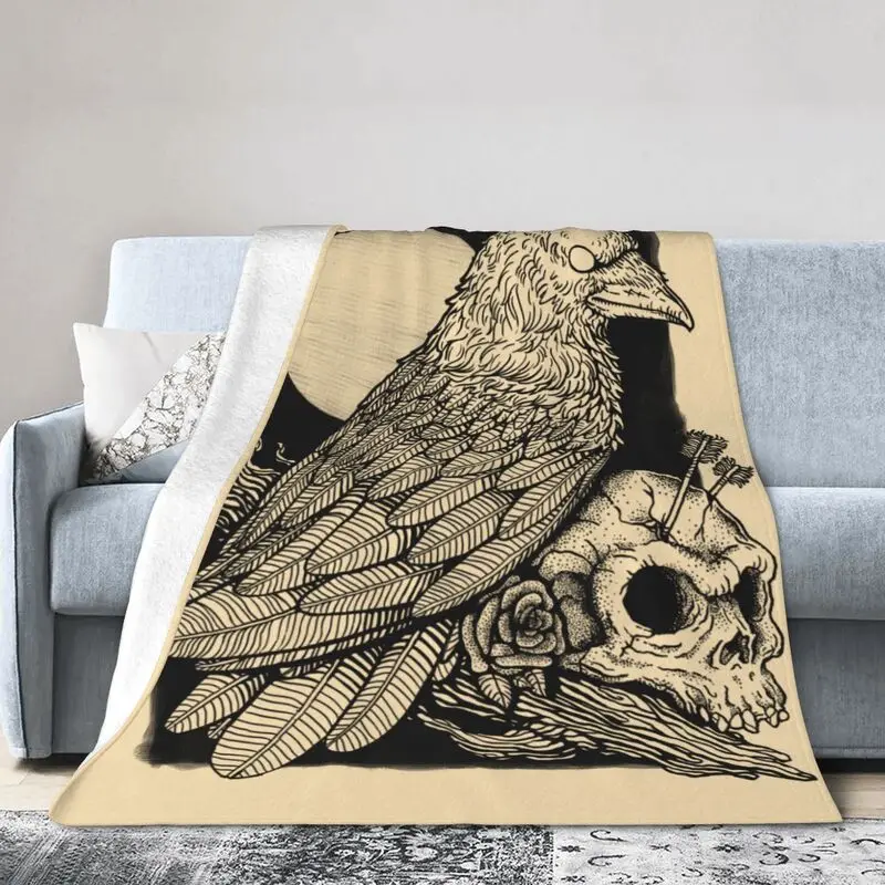 

Dark Skull Crow Blanket 3D Print Soft Flannel Fleece Warm Moon Throw Blankets for Office Bed Couch Bedspreads
