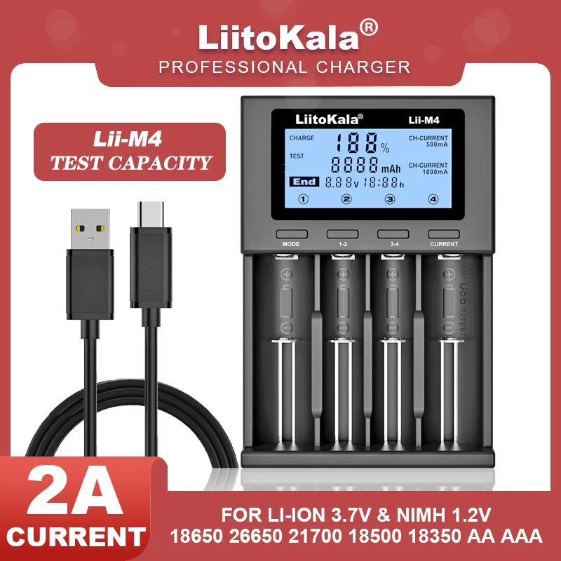 

LiitoKala Lii-M4 Lii-M4S Lii-500 Lii-202 Lii-S8 18650 Battery Smart Charger 3.7V 26650 18350 21700 18500 14500 1.2V AA AAA