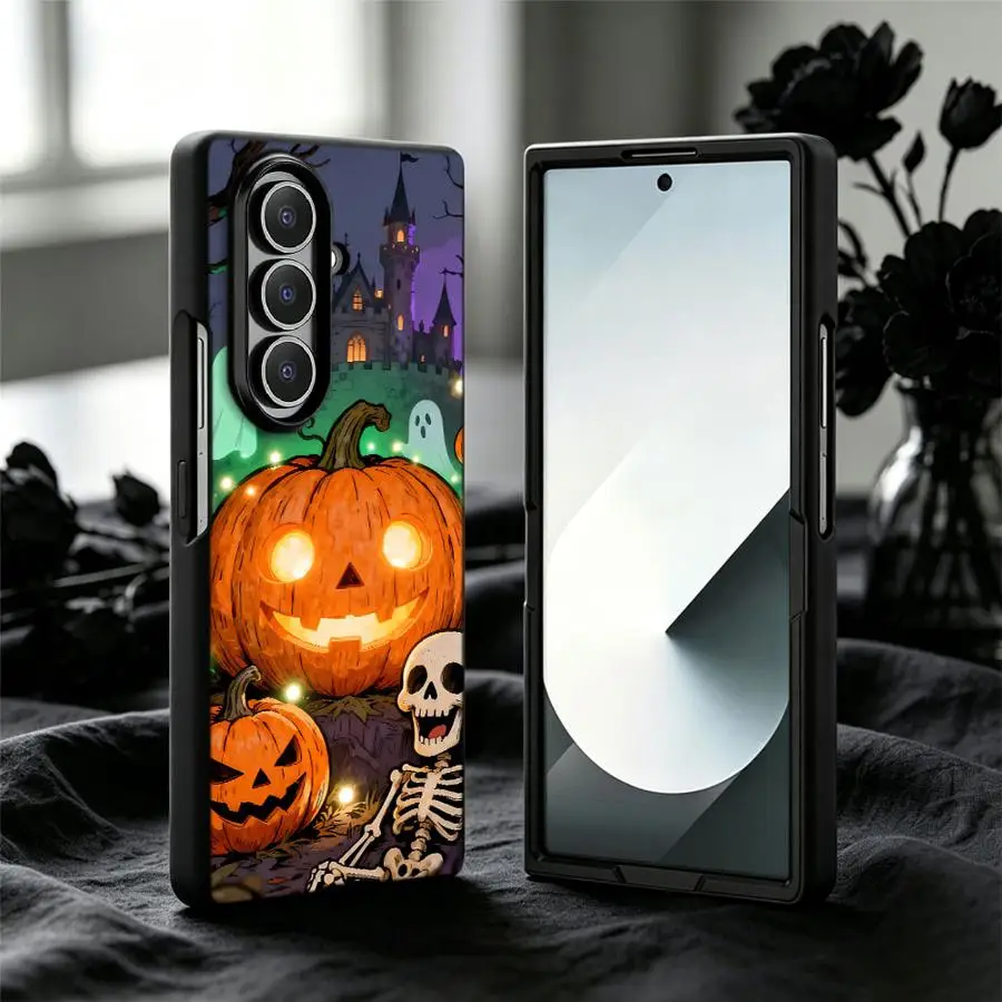 Фото Чехол для телефона с рисунком тыквы и черепа на Хэллоуин для Samsung Galaxy Z Fold 8 Ultra, Z Fold 7, 6, 3, ZFold7, ZFold5, Z Fold8Ultra, ZFold6, ZFold4 №2