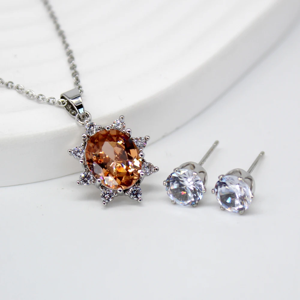 

Charms Crystal Love Heart Design Rhinestone Stud Earrings Necklace Sets for Women Wedding Bridal Trendy Ladies Jewelry Set