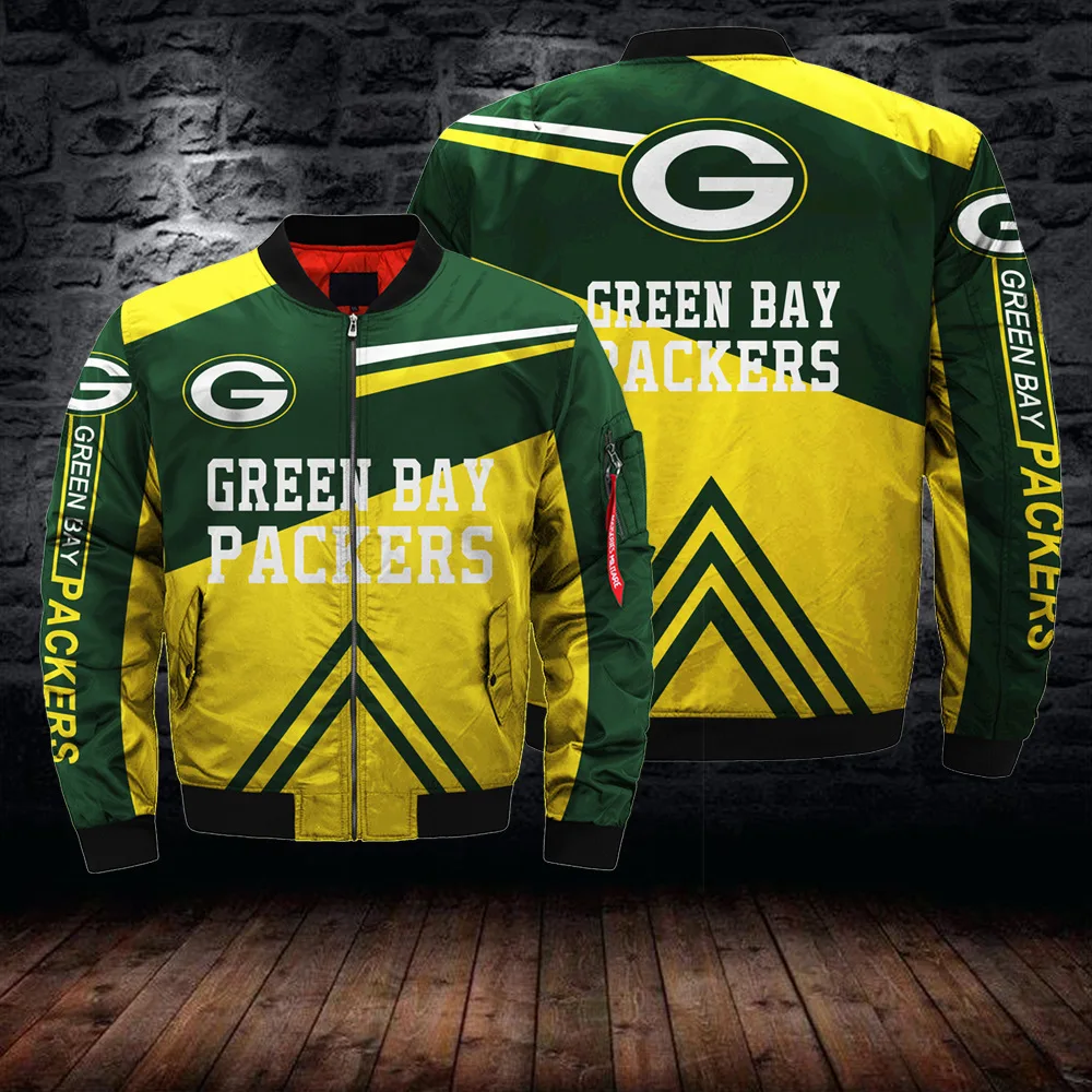 

Green Bay Men Warm Winter Jacket coat Fashion stitching 3D Digital Print baseball uniform football Packers zipper Bomber Jackets