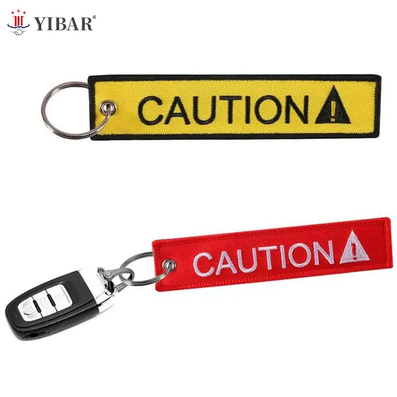 

Брелок для ключей Мужской двухсторонний, модный подарок с вышивкой, с кольцом для автомобиля, мотоцикла, опасности, предупреждения