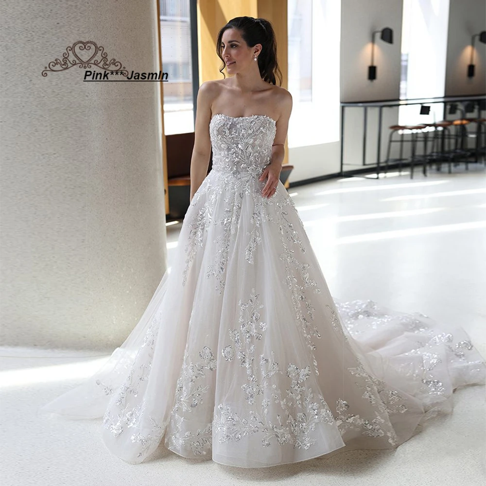 

Corset A Line Ivory Sequined Bridal Gowns for Women Sleeveless Floor Length Wedding Dress Prganza Modest Vestidos De Novia 2023
