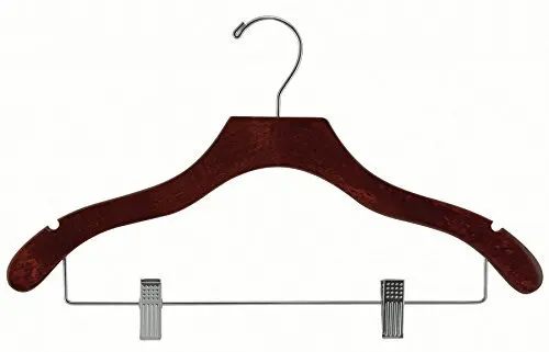 

Wavy Wood Combo Hanger w/ Cushion Clips, Box of 25 Space Saving 17 Inch Wooden Hangers w/ Walnut & Chrome Swivel Hook & Notches